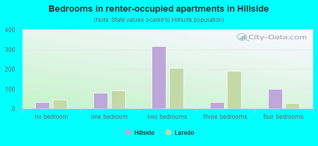 Bedrooms in renter-occupied apartments in Hillside
