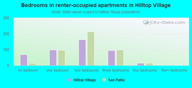 Bedrooms in renter-occupied apartments in Hilltop Village