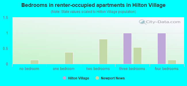Bedrooms in renter-occupied apartments in Hilton Village