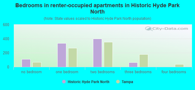 Bedrooms in renter-occupied apartments in Historic Hyde Park North