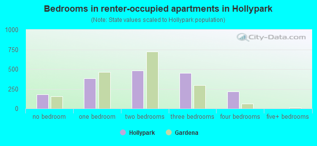 Bedrooms in renter-occupied apartments in Hollypark