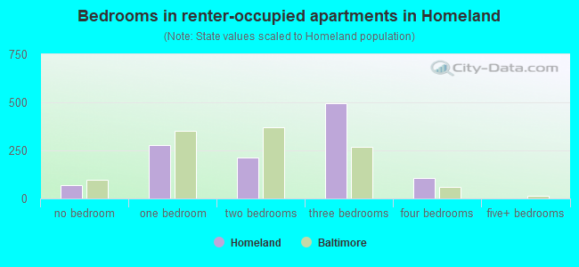 Bedrooms in renter-occupied apartments in Homeland