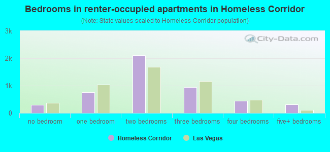 Bedrooms in renter-occupied apartments in Homeless Corridor