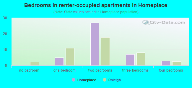 Bedrooms in renter-occupied apartments in Homeplace
