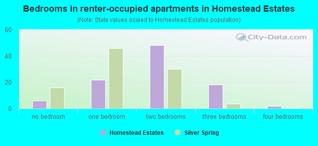 Bedrooms in renter-occupied apartments in Homestead Estates