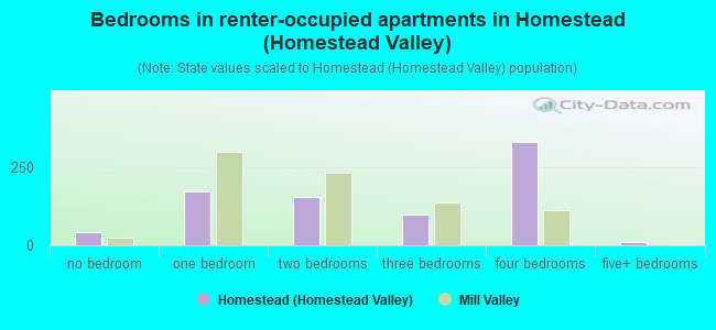 Bedrooms in renter-occupied apartments in Homestead (Homestead Valley)