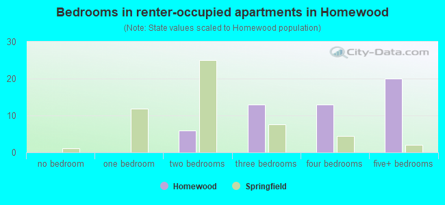 Bedrooms in renter-occupied apartments in Homewood