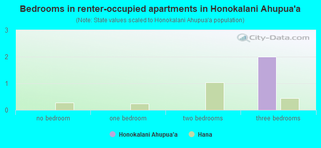 Bedrooms in renter-occupied apartments in Honokalani Ahupua`a