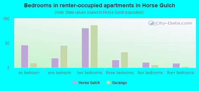 Bedrooms in renter-occupied apartments in Horse Gulch