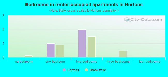 Bedrooms in renter-occupied apartments in Hortons