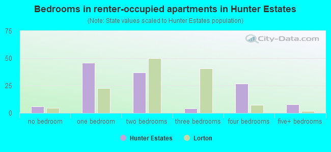 Bedrooms in renter-occupied apartments in Hunter Estates