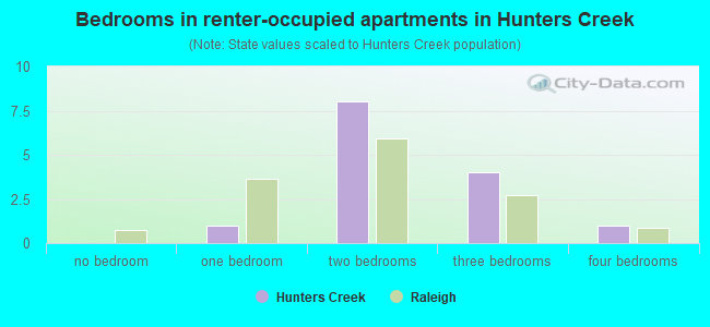 Bedrooms in renter-occupied apartments in Hunters Creek