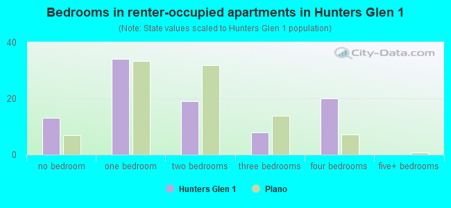 Bedrooms in renter-occupied apartments in Hunters Glen 1