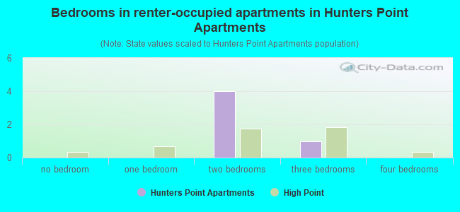 Bedrooms in renter-occupied apartments in Hunters Point Apartments