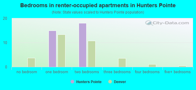 Bedrooms in renter-occupied apartments in Hunters Pointe