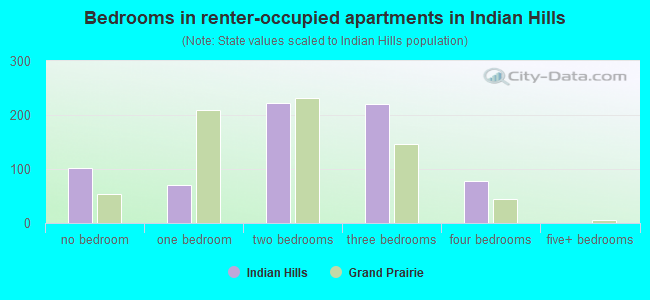 Bedrooms in renter-occupied apartments in Indian Hills