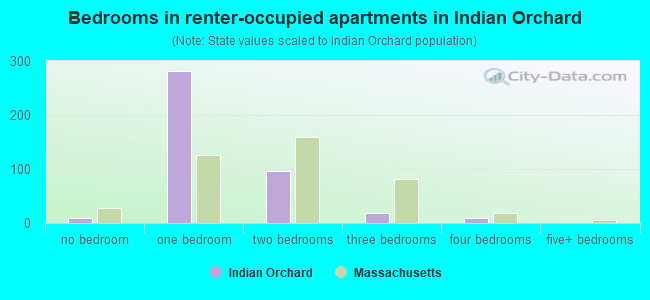 Bedrooms in renter-occupied apartments in Indian Orchard