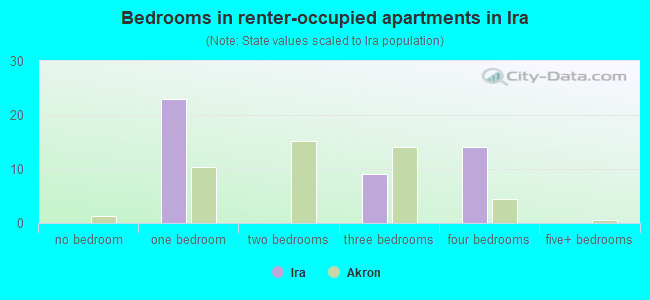 Bedrooms in renter-occupied apartments in Ira