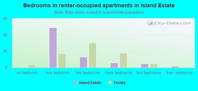 Bedrooms in renter-occupied apartments in Island Estate