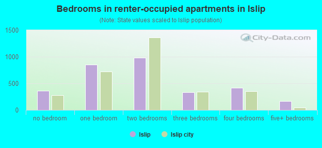 Bedrooms in renter-occupied apartments in Islip