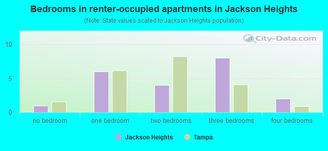 Bedrooms in renter-occupied apartments in Jackson Heights