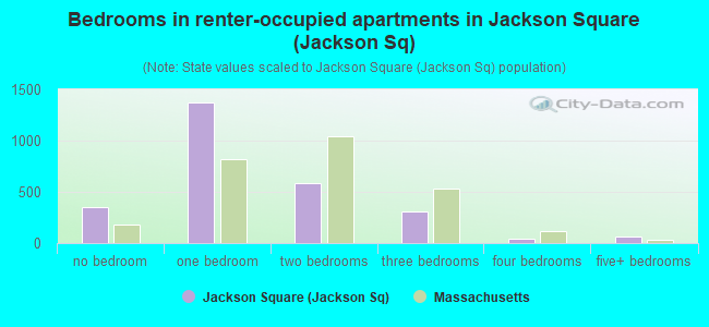 Bedrooms in renter-occupied apartments in Jackson Square (Jackson Sq)