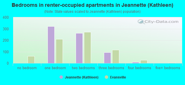 Bedrooms in renter-occupied apartments in Jeannette (Kathleen)