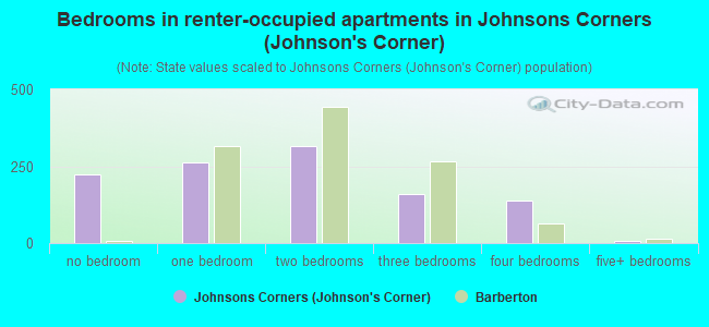 Bedrooms in renter-occupied apartments in Johnsons Corners (Johnson's Corner)