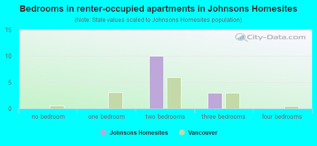 Bedrooms in renter-occupied apartments in Johnsons Homesites