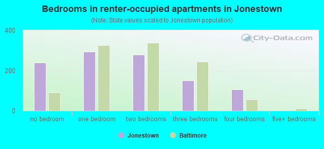 Bedrooms in renter-occupied apartments in Jonestown