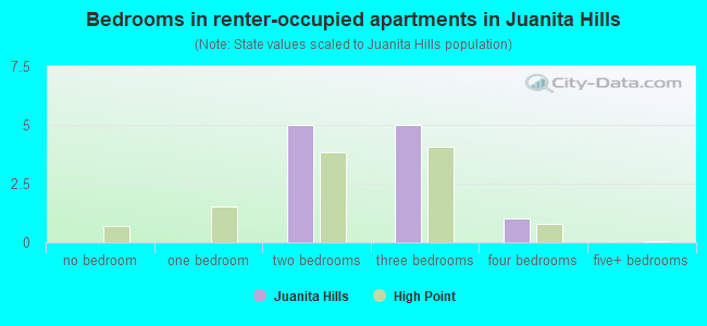 Bedrooms in renter-occupied apartments in Juanita Hills