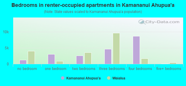 Bedrooms in renter-occupied apartments in Kamananui Ahupua`a
