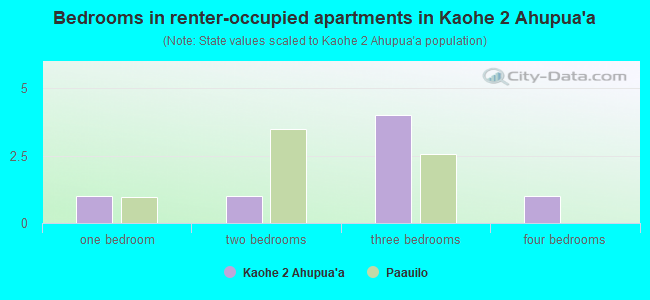 Bedrooms in renter-occupied apartments in Kaohe 2 Ahupua`a