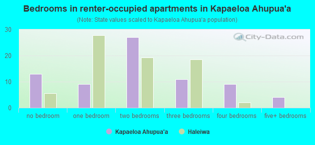 Bedrooms in renter-occupied apartments in Kapaeloa Ahupua`a