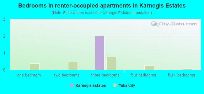 Bedrooms in renter-occupied apartments in Karnegis Estates