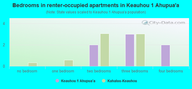 Bedrooms in renter-occupied apartments in Keauhou 1 Ahupua`a