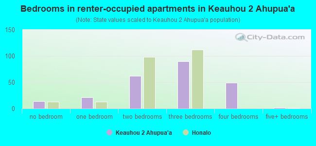Bedrooms in renter-occupied apartments in Keauhou 2 Ahupua`a