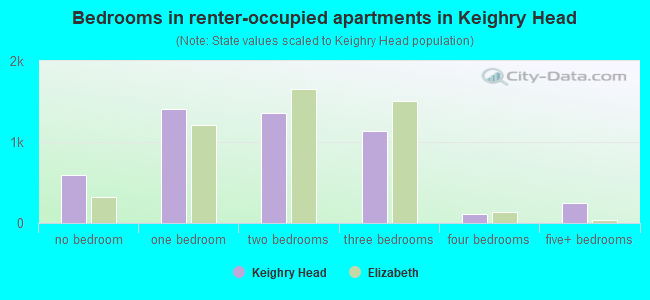 Bedrooms in renter-occupied apartments in Keighry Head