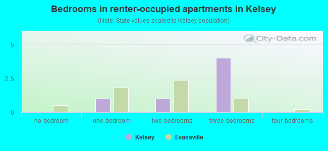Bedrooms in renter-occupied apartments in Kelsey