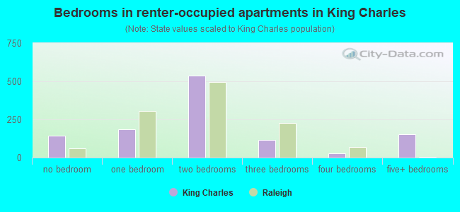 Bedrooms in renter-occupied apartments in King Charles