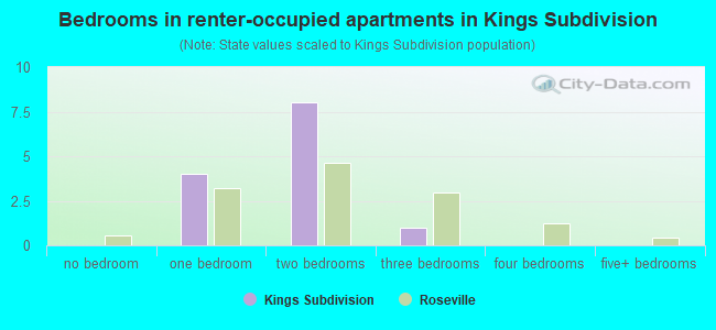 Bedrooms in renter-occupied apartments in Kings Subdivision