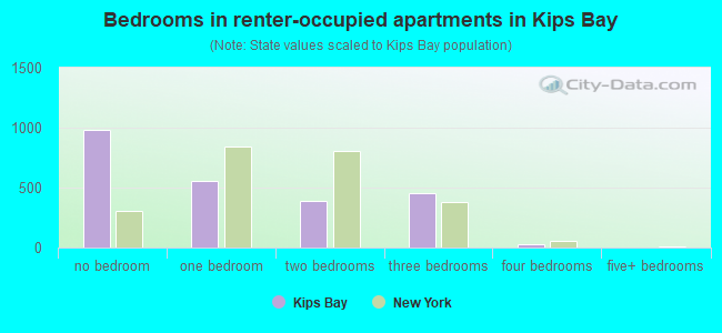 Bedrooms in renter-occupied apartments in Kips Bay