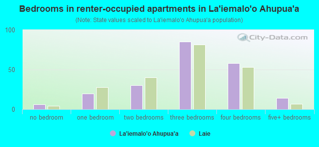 Bedrooms in renter-occupied apartments in La`iemalo`o Ahupua`a