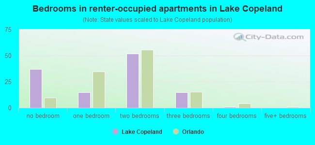 Bedrooms in renter-occupied apartments in Lake Copeland