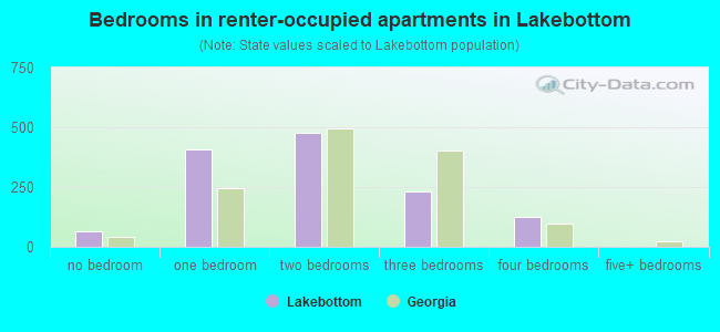 Bedrooms in renter-occupied apartments in Lakebottom