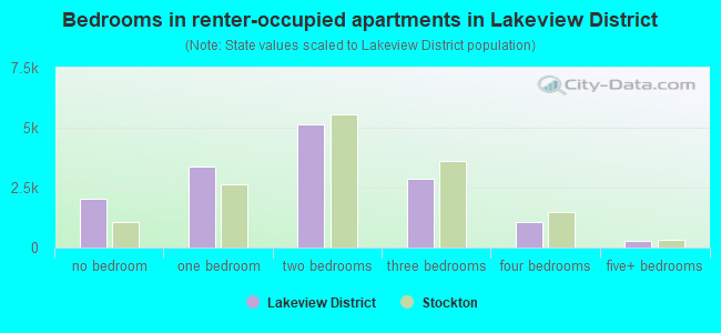 Bedrooms in renter-occupied apartments in Lakeview District