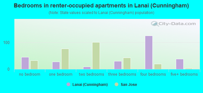 Bedrooms in renter-occupied apartments in Lanai (Cunningham)
