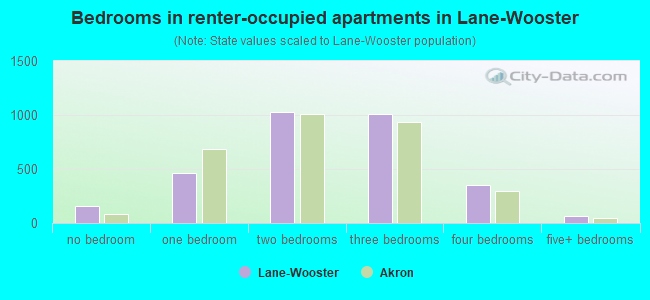 Bedrooms in renter-occupied apartments in Lane-Wooster