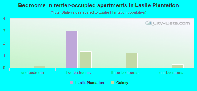 Bedrooms in renter-occupied apartments in Laslie Plantation