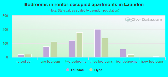 Bedrooms in renter-occupied apartments in Laundon